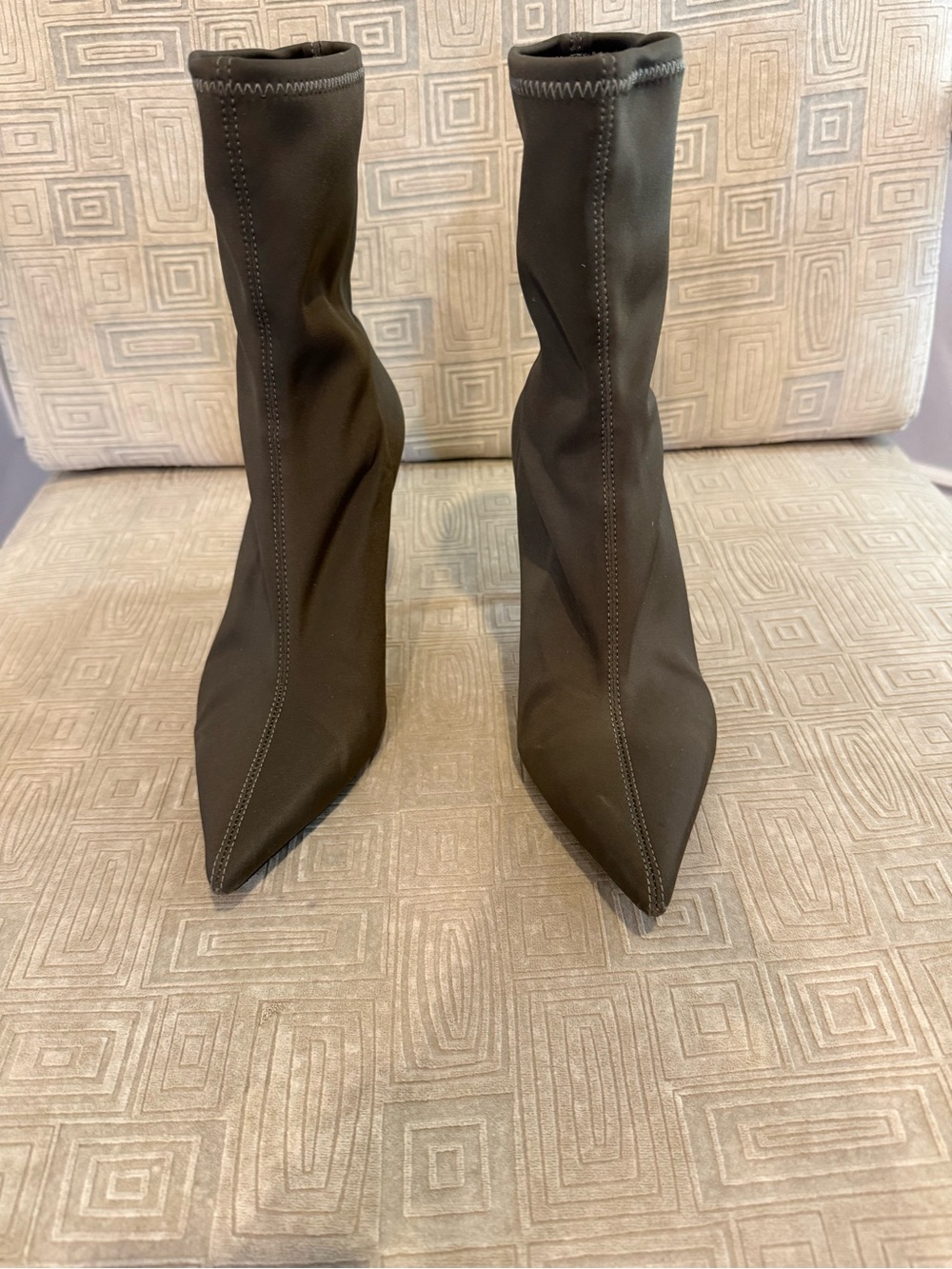 Women's Pointed Toe Army Green Stretch Sock Boots